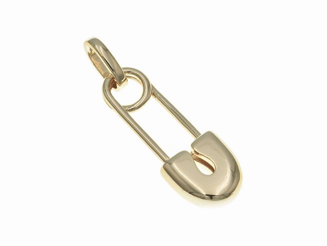 Anhänger aus poliertem Sterling Silber mit vergoldeter Sicherheitsnadel in Rosegold, gefertigt von Juwelier Harnisch, präsentiert sich in modernem Design und eignet sich für diverse Motive.