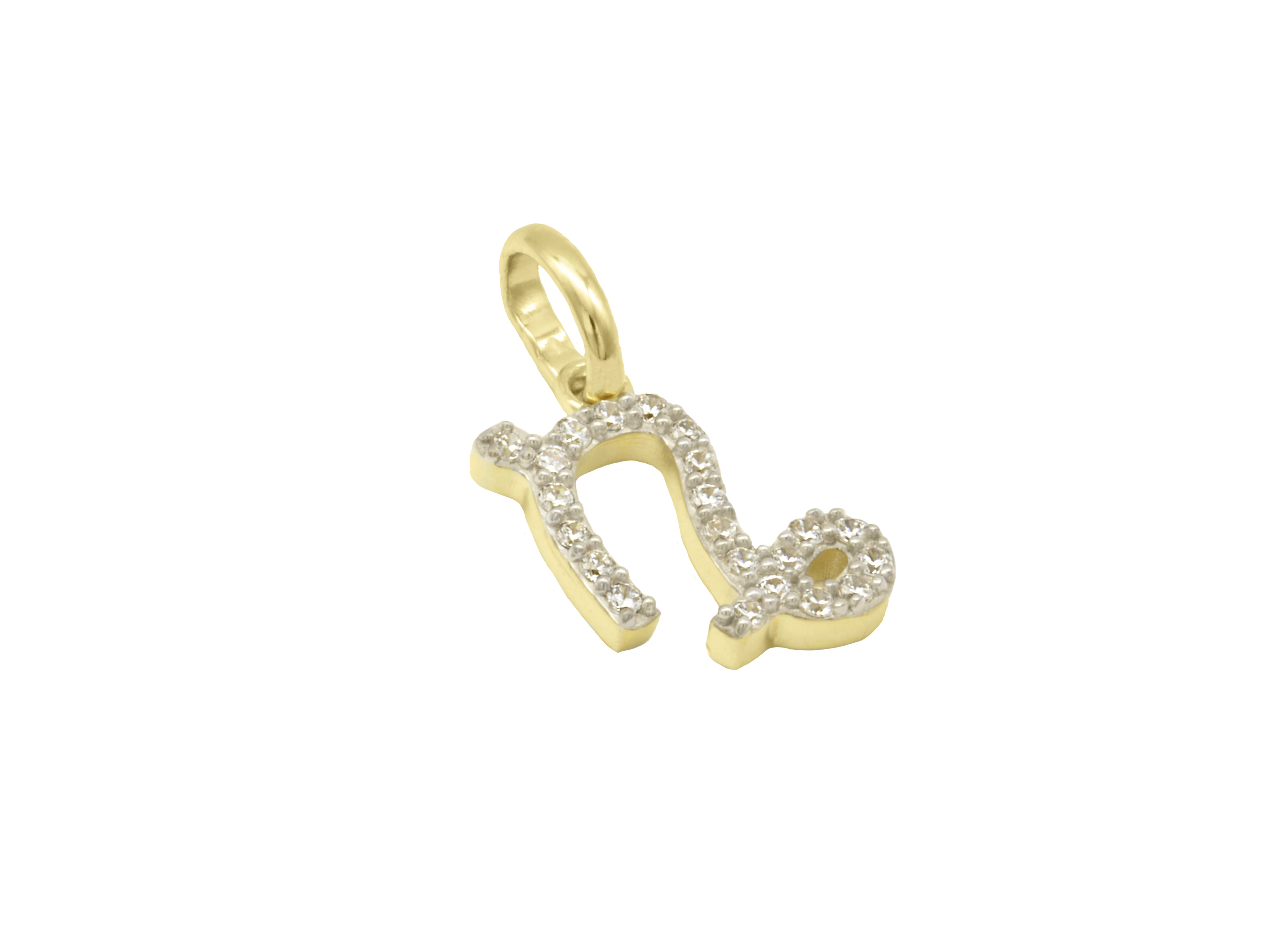 Anhänger mit dem Sternzeichen Steinbock aus Sterling Silber 925 in vergoldeter Ausführung, poliert und verziert mit Zirkonia für einen funkelnden Effekt, hergestellt von Juwelier Harnisch.