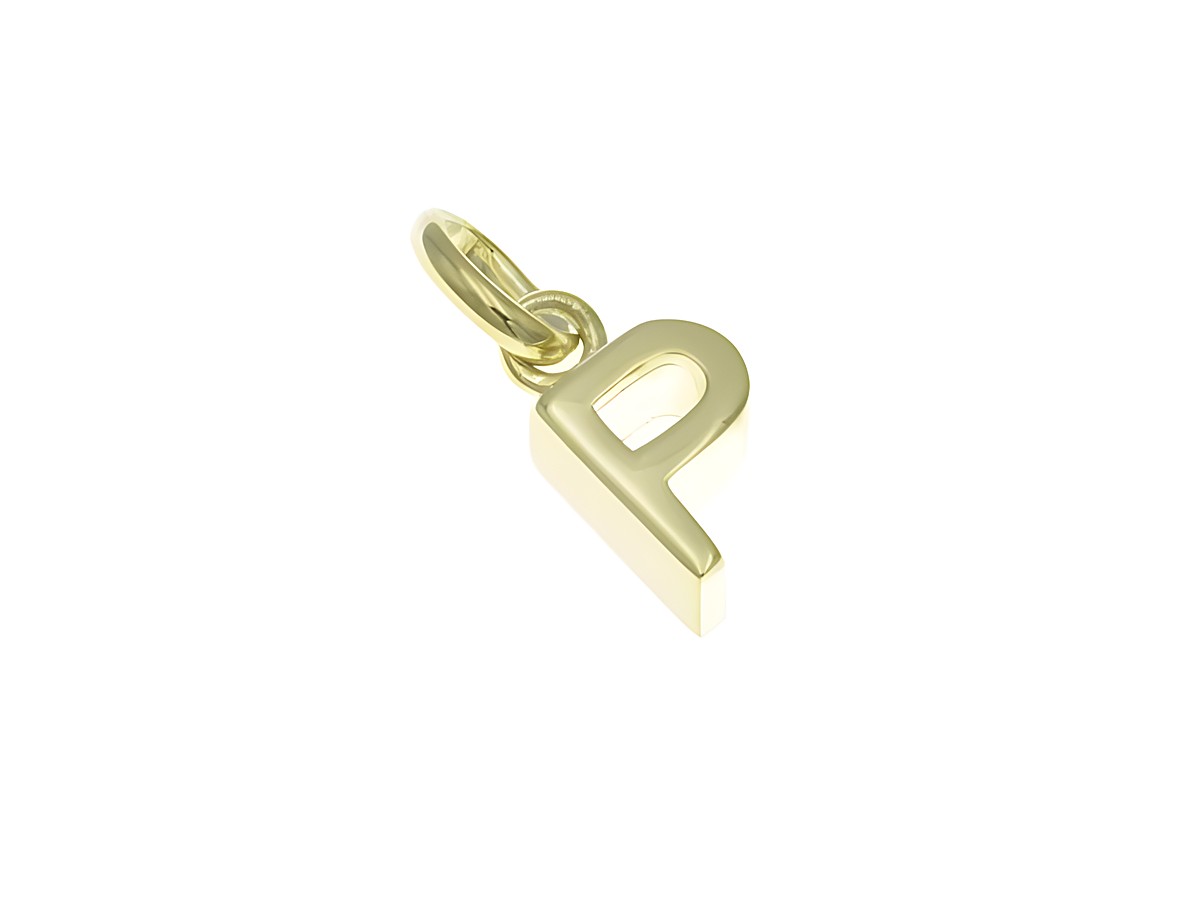 Anhängerkette aus sterling Silber in Form des Buchstabens P, poliert und vergoldet in Gelbgold, hergestellt von Juwelier Harnisch. Elegant und modern.