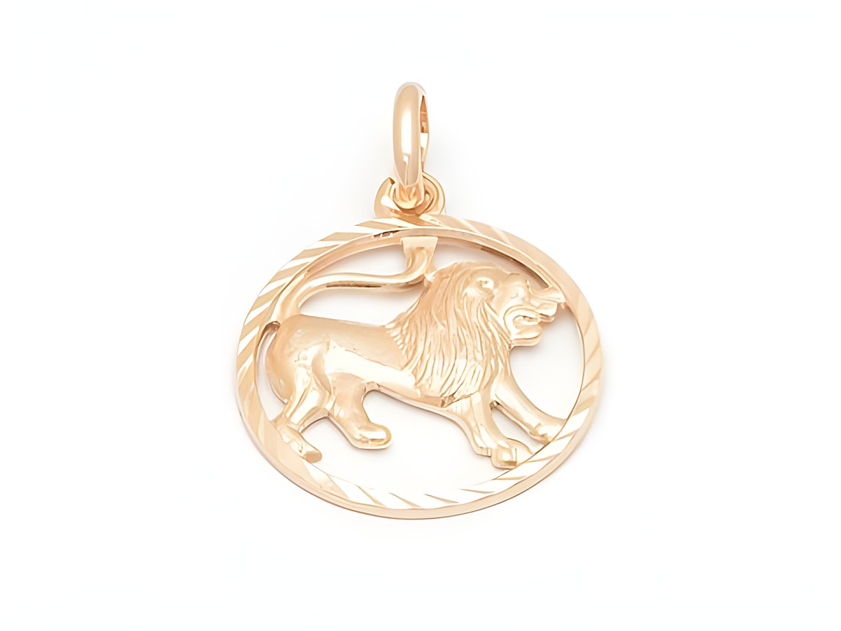 Löwe Sternzeichen Anhänger aus sterling Silber, diamantiert und rosé vergoldet, Hersteller Juwelier Harnisch, detaillierte Darstellung eines Löwen in einem kreisförmigen Rahmen.