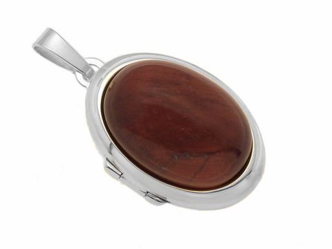 Tigerauge rotbraun Cabochon in einer rhodinierten Sterling Silber Medaille von Juwelier Harnisch, elegant und zeitlos, ideal als Schmuckstück für besondere Anlässe.