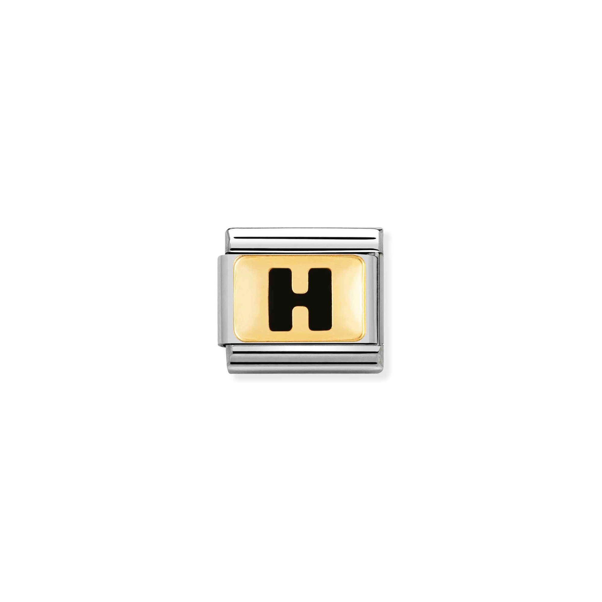 Nomination Composable Classic Charm Buchstabe H schwarz - Edelstahl, Gold 750 Gelbgold, Emaille