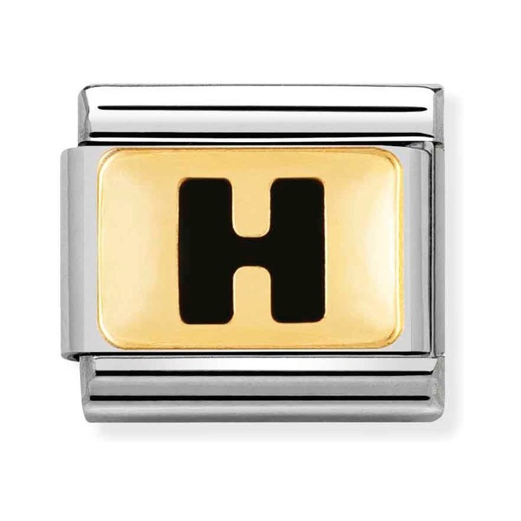 Nomination Composable Classic Charm Buchstabe H schwarz - Edelstahl, Gold 750 Gelbgold, Emaille