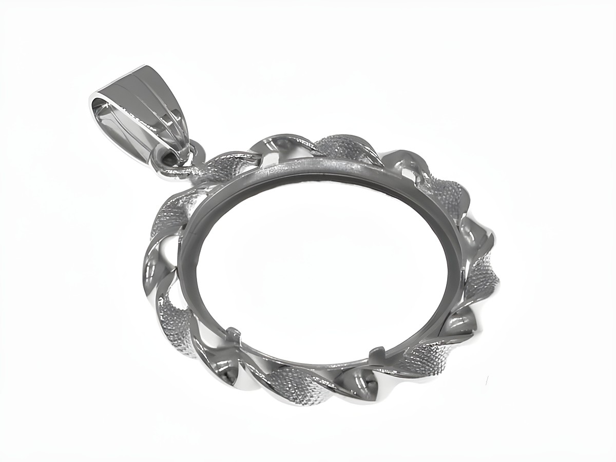 Münzfassung Anhänger aus rhodiniertem 925 Sterling Silber mit einem Durchmesser von 21 mm, geeignet für Münzen bis 2,5 cm, hergestellt von Juwelier Harnisch. – Ansicht 3