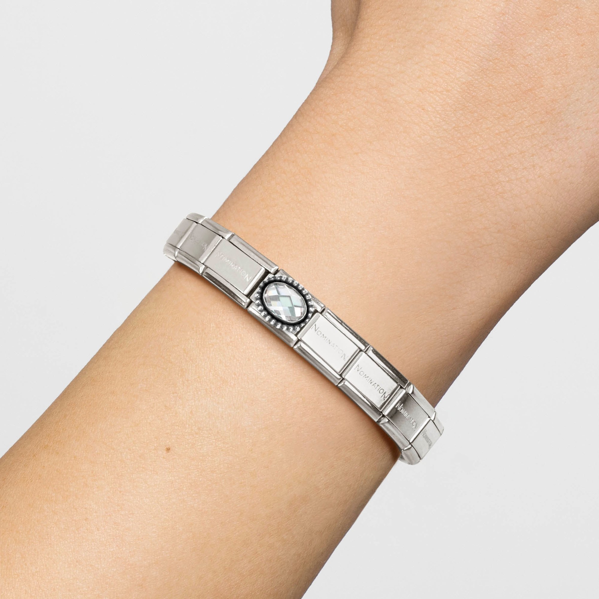 Nomination CLASSIC Element - fac. Zirkonia - oval in Sterling Silber Kugel - Weiß – Ansicht 3
