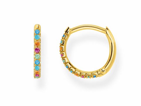 Creole Ohrring aus Silber mit gelbgoldener Veredelung und bunten Zirkonia-Steinen in verschiedenen Farben, Teil der Thomas Sabo Charming Collection, Modell CR659-488-7.