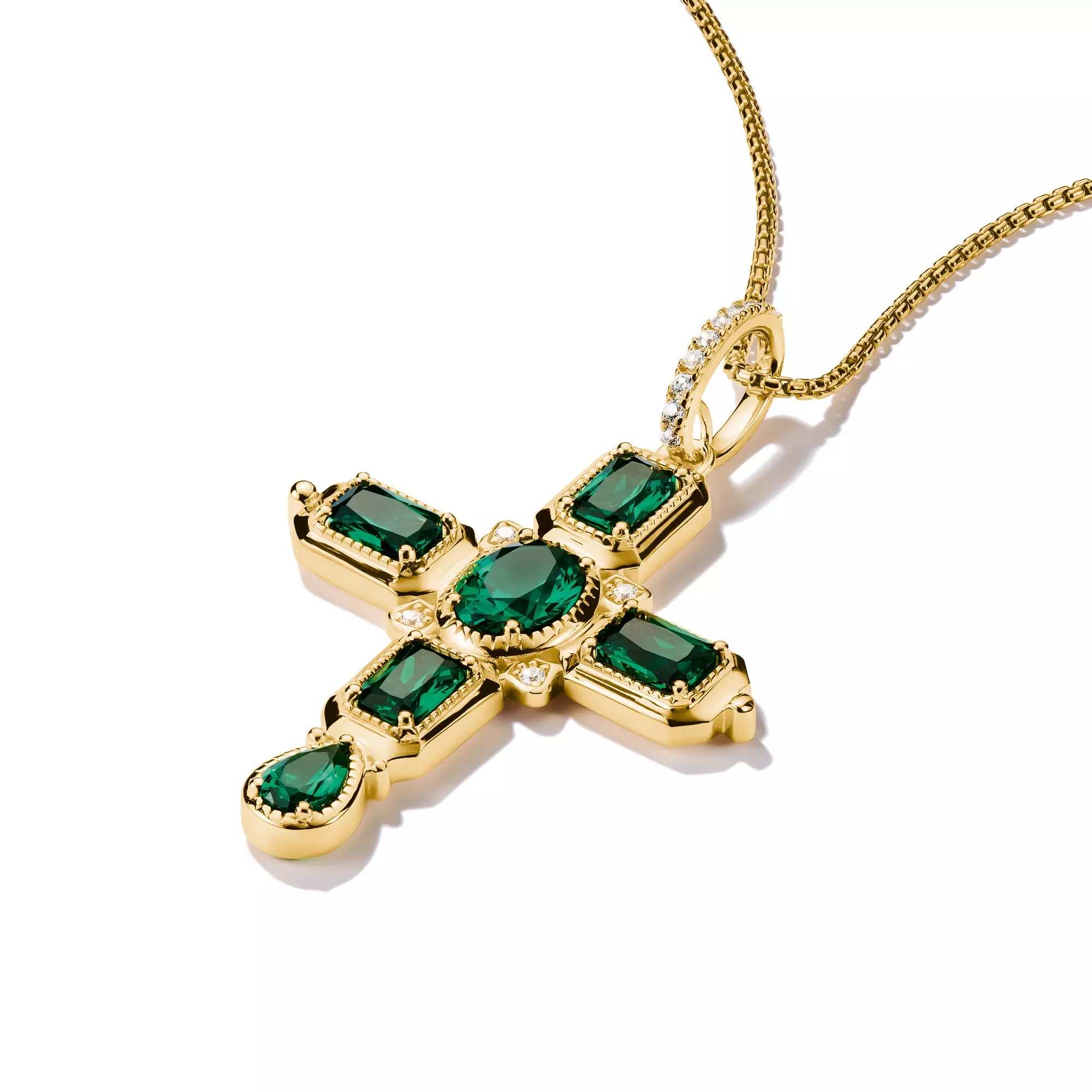 Thomas Sabo ELYNDRA Kreuz Anhänger - 750/- Gold auf Silber & Glas-Keramik Stein & Zirkonia - Grün – Ansicht 2