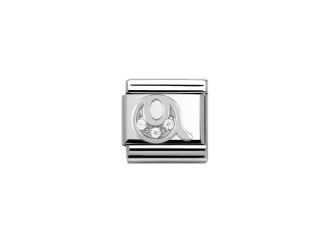 Buchstabe Q aus der Nomination Classic 330301 17 Kollektion in SilverShine mit Zirkonia-Steinen, elegant und glänzend, ideal für personalisierte Armbänder.