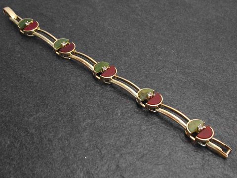 Silberarmband verg. 18cm Design mit Jade, Karneol und Zirkonia, hergestellt von Juwelier Harnisch, vergoldet, elegantes und farbenfrohes Schmuckstück.