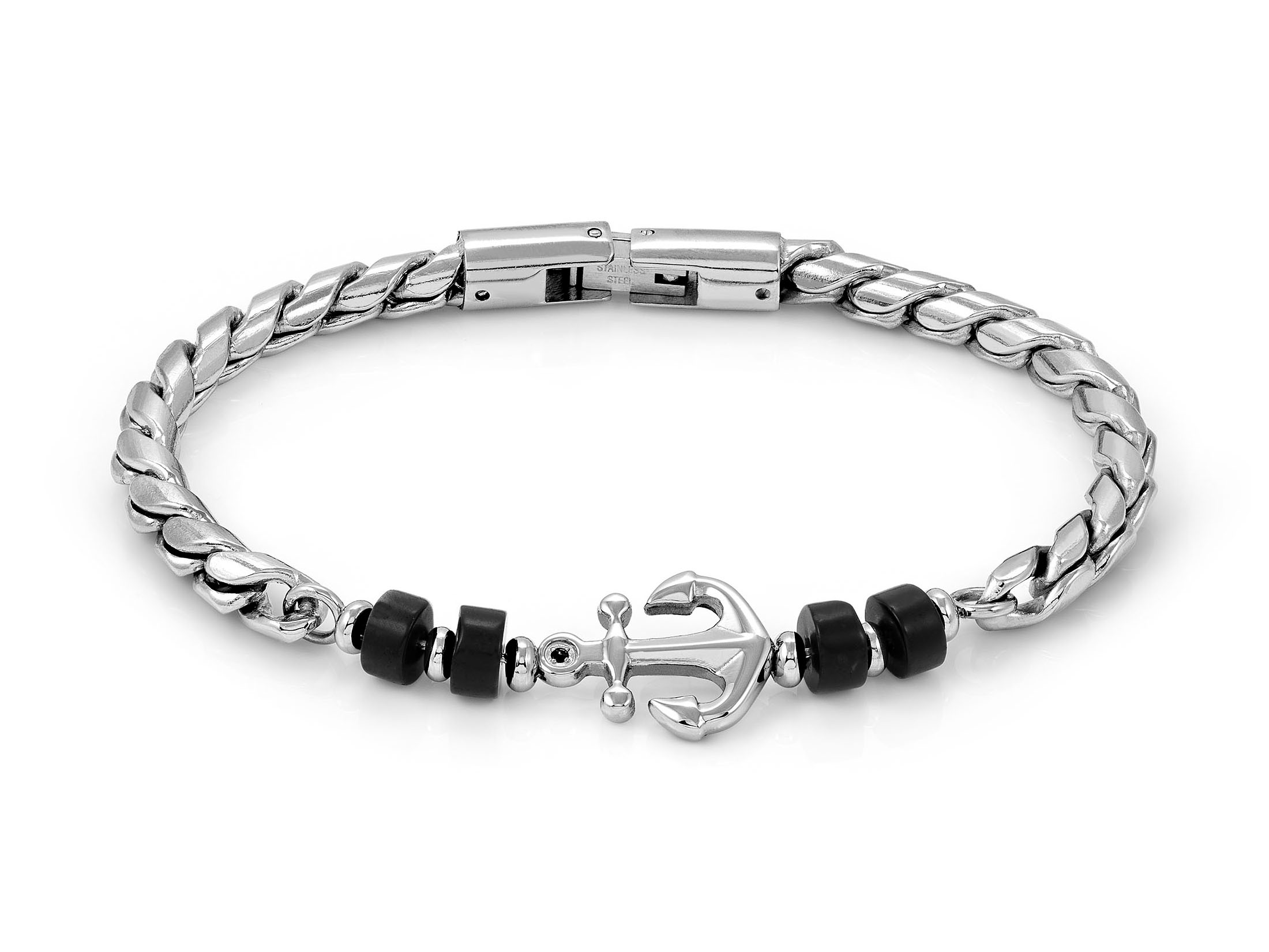 Nomination 027506 63 ATLANTE STONES EDITION Armband mit Anker aus schwarzem Achat, Länge von 19 bis 23 cm, Hersteller Nomination, in neuem Zustand.