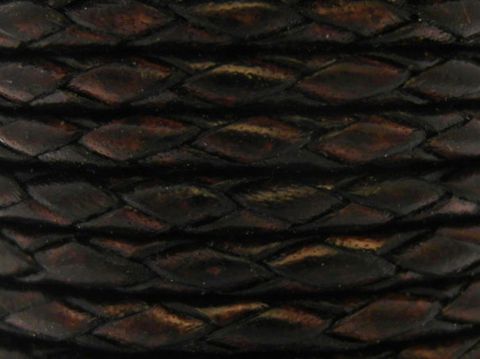 Lederband geflochten in Brauntönen, 40 cm lang und 3 mm dick, mit Silber Karabiner in natural antique, Hersteller Juwelier Harnisch.