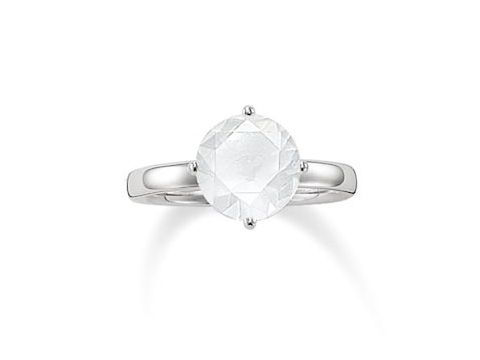 Runder Silberring von Thomas Sabo mit Milky Quarz in Größe 54, schlichtes Design und elegante Fassung, ideal als Verlobungs- oder Trauring.