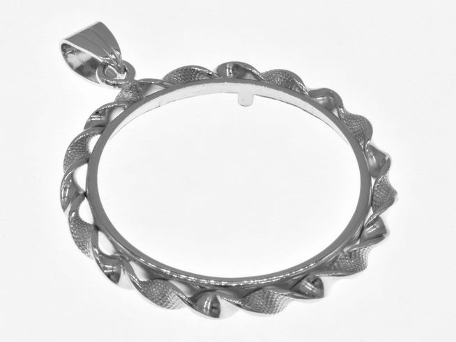 Münzfassung Anhänger aus 925 Sterling Silber rhodiniert, mit einem Durchmesser von 30 mm, geeignet für Münzen bis 3,0 cm, von Juwelier Harnisch, elegant und hochwertig verarbeitet.