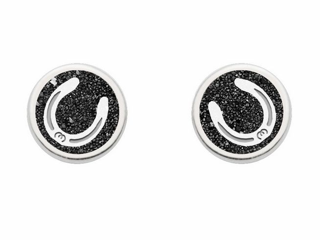 DUR Ohrring Pferdeglück Hufeisen aus Sterling Silber rhodiniert mit Lavasand in Schwarz. Runde Form mit Hufeisenmotiv, ideal für Pferdefreunde. Neuheiten im Schmucksortiment.