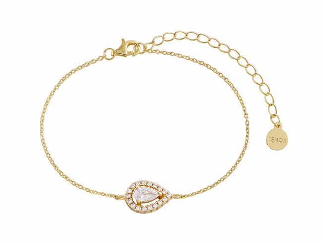 Xenox Sterling Silber Armband XS6078G in Gelbgold Vergoldung mit Fancy Cut und Karreekette, 15-20 cm, elegantes Design mit einem tropfenförmigen Danf und funkelnden Details.