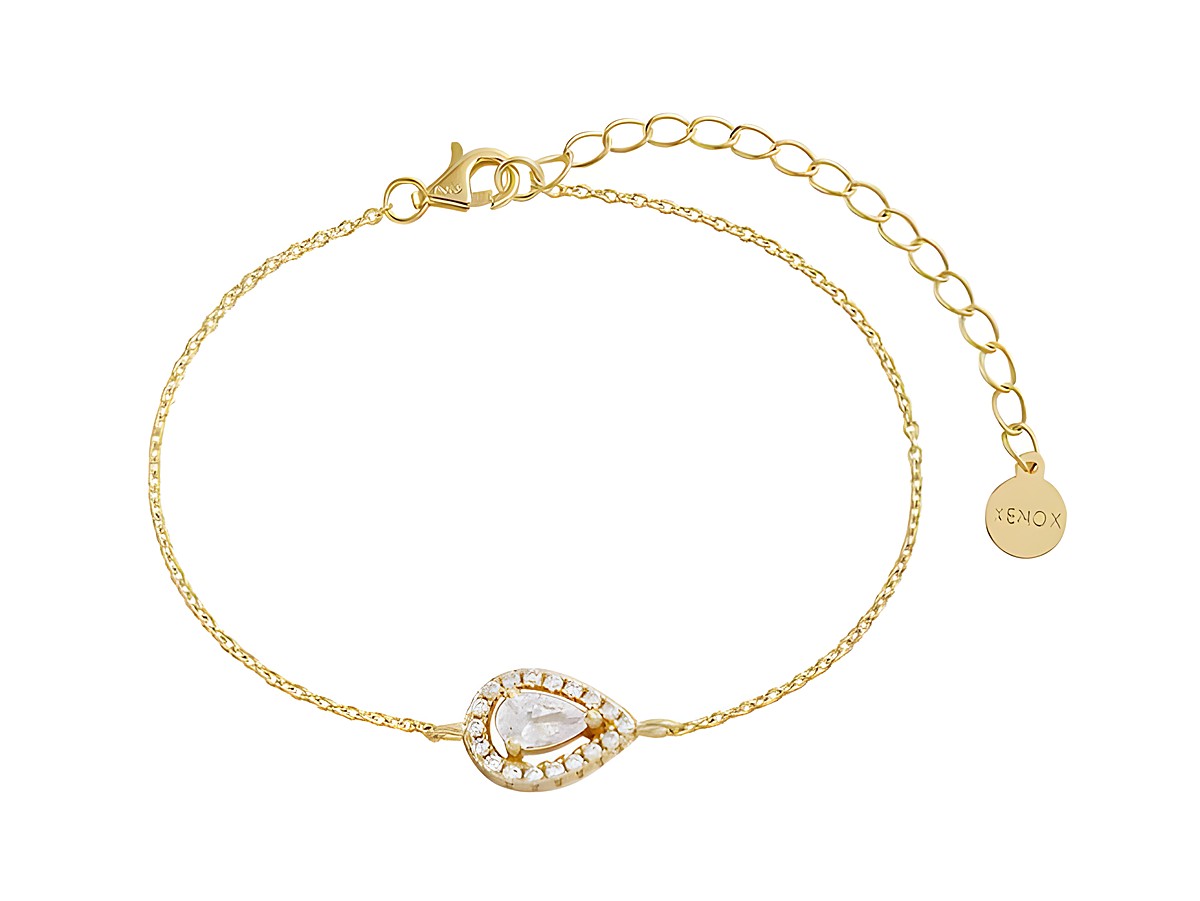 XENOX Sterling Silber Armband XS6078G in Gelbgold Vergoldung mit FANCY CUT und Karreekette, 15-20 cm, elegantes Design mit einem tropfenförmigen Danf und funkelnden Details.