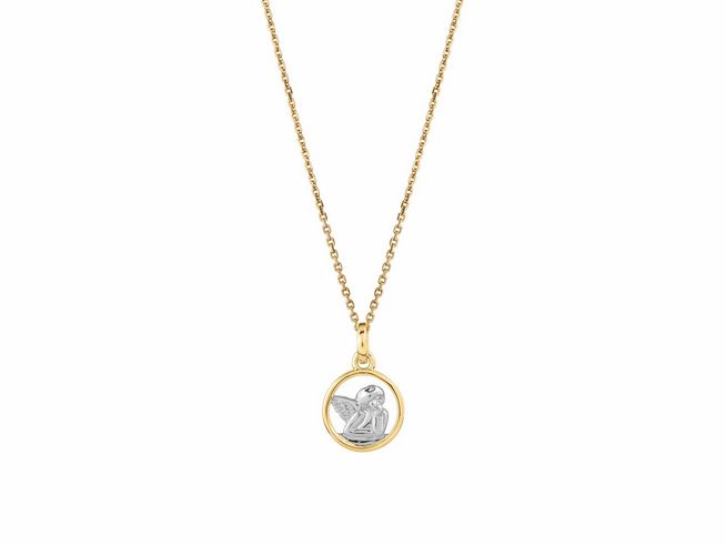 Xenox Sterling Silber Kette XS3500GK mit Schutzengel-Anhänger in Gelbgold vergoldeter Ankerkette, 36-38 cm, elegantes Design mit feinem Detail.