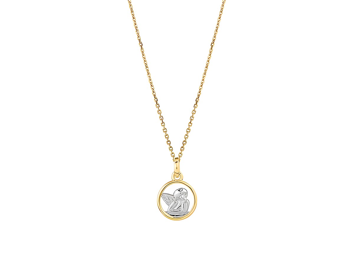 Xenox Sterling Silber Kette XS3500GK mit Schutzengel-Anhänger in Gelbgold vergoldeter Ankerkette, 36-38 cm, elegantes Design mit feinem Detail.