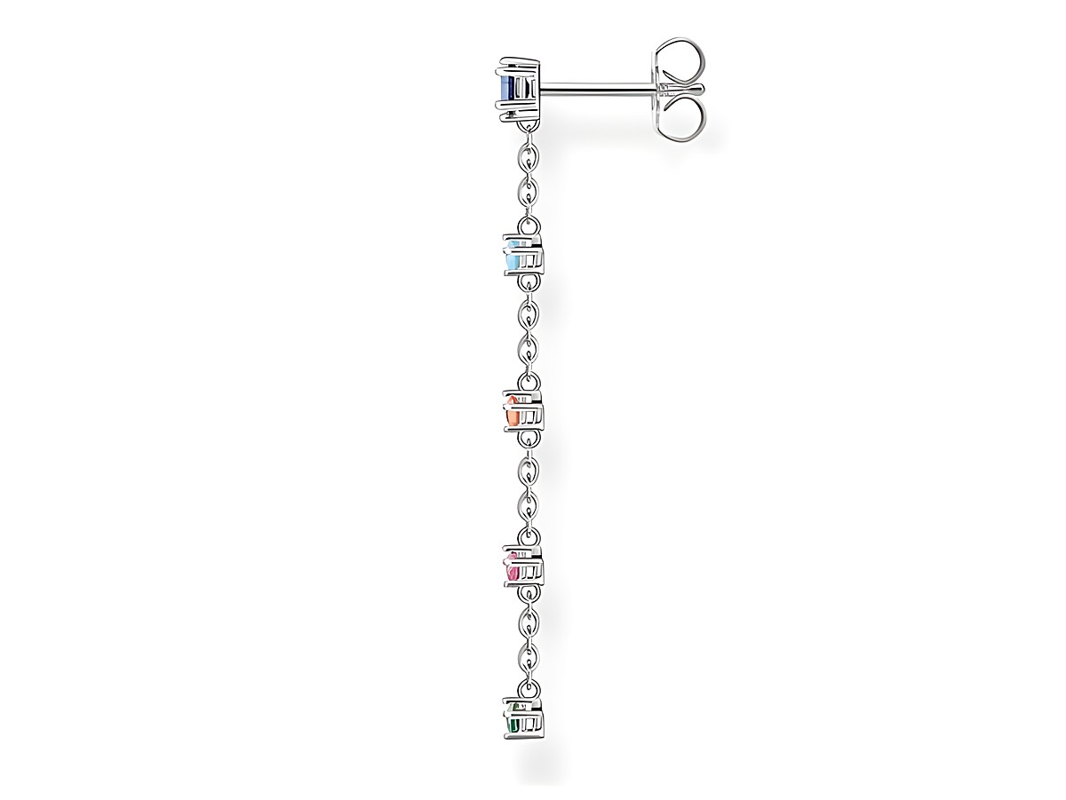 Thomas Sabo Ohrring in Sterling Silber mit mehreren farbigen Glas-Keramik Steinen und synthetischem Korund, längliches Design mit glänzenden Details und edlem Erscheinungsbild. – Ansicht 3