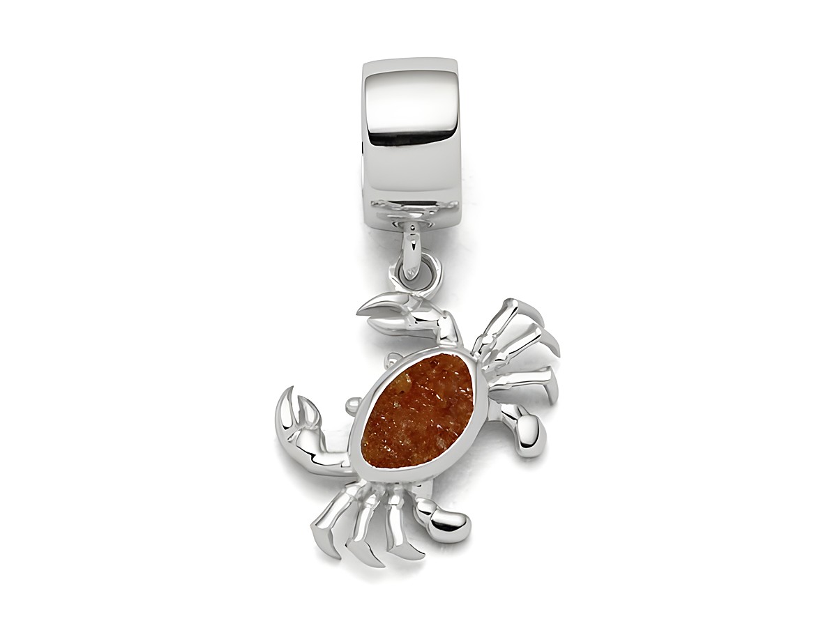 Charm in Form einer Krabbe aus Sterling Silber mit einer Bernsteinsand-Füllung im Rücken, elegant gestaltet und ideal zum Ergänzen von Schmuckstücken.