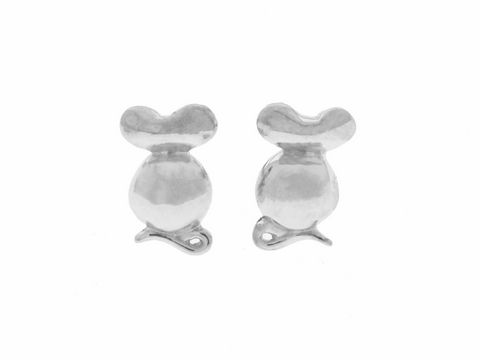 Ohrringe Stecker in Form einer niedlichen Maus, aus rhodiniertem Silber, geeignet für Kinder, hergestellt von Juwelier Harnisch.