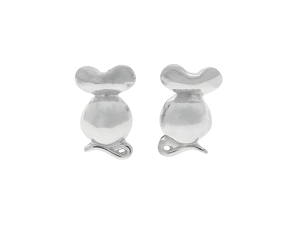 Ohrringe Stecker in Form einer niedlichen Maus, aus rhodiniertem Silber, geeignet für Kinder, hergestellt von Juwelier Harnisch.