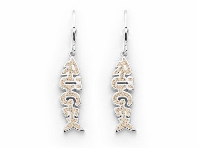 DUR Fischgräte Ohrringe aus rhodiniertem Sterling Silber mit Sand in einem eleganten Design, ideal für besondere Anlässe oder den täglichen Gebrauch.