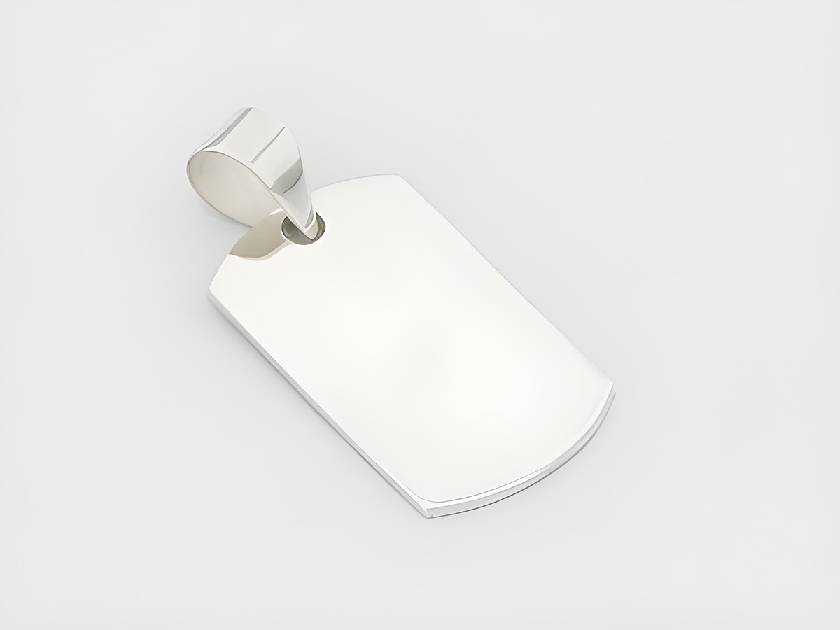 Rechteckige Gravurplatte aus Sterling Silber, hergestellt von Juwelier Harnisch, schlichtes Design, ideal für persönliche Gravuren oder als zeitloses Schmuckstück.