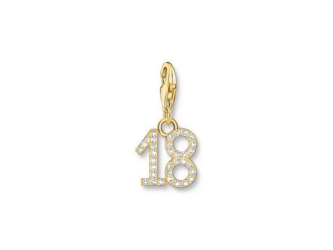 Charm-Anhänger Zahl 18 aus Silber und vergoldet, besetzt mit Zirkonia, erzeugt einen eleganten Look. Ideal für besondere Anlässe oder als persönliches Geschenk von Thomas Sabo.