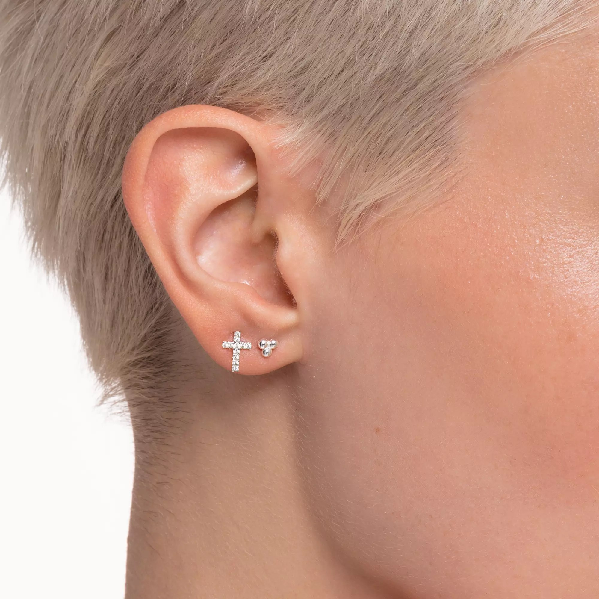 Thomas Sabo Charming Collection - Kreuz - 1 Stück Ohrstecker - Ohrring - Silber - Zirkonia - Klar – Ansicht 3