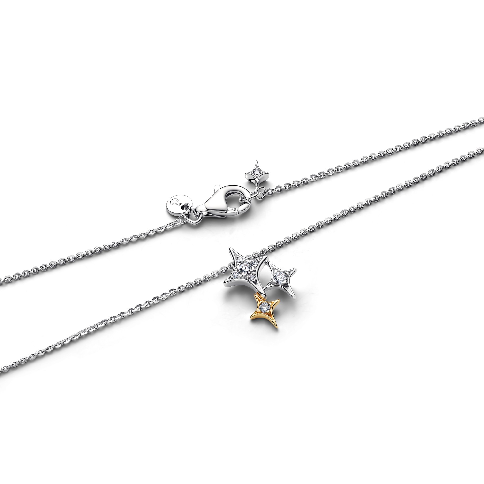 Pandora Moments - Halskette Drei Sterne - Sterling Silber bicolor – Ansicht 3
