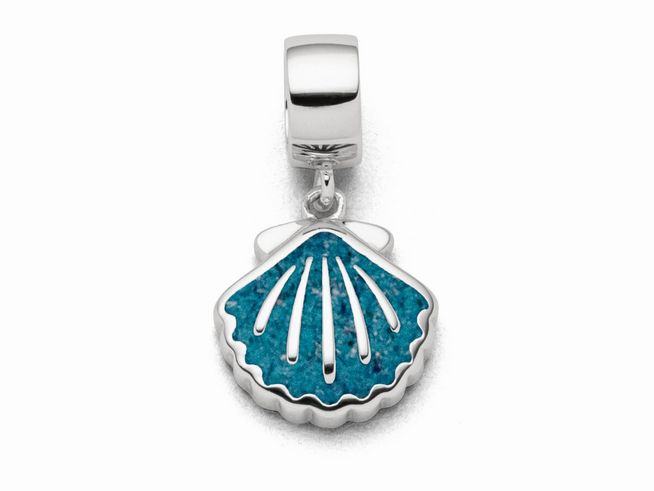 Sterling Silber Charm in Form einer Muschel mit blauem Steinsand, ideal für individuelles Schmuckdesign, hergestellt von DUR.