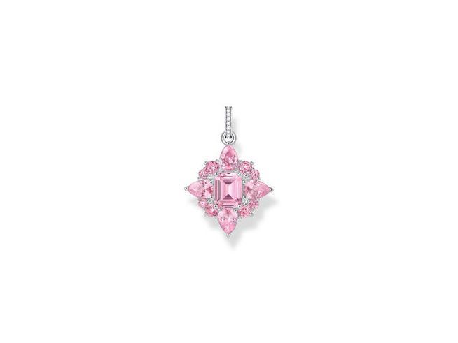 Thomas Sabo PE963-051-9 Anhänger in Rosa-Pink aus Silber und Zirkonia, mit eleganter blumenförmiger Gestaltung und funkelnden Steinen, ideal für jedes Schmuckstück.