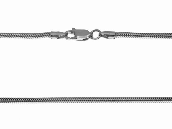 Sterling Silber Kette rhodiniert im Schlangenmuster, 41,5 cm lang und 2 mm dick, mit praktischem Karabinerverschluss, Hersteller Juwelier Harnisch, elegantes und zeitloses Design.