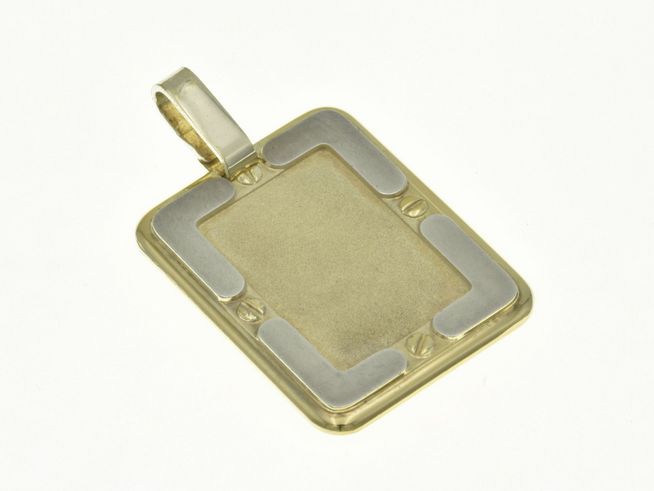 Anhänger aus teilmattiertem Sterling Silber, vergoldet in Gelbgold, mit schlichter, eindrucksvoller Gravuplatte, Hersteller Juwelier Harnisch.