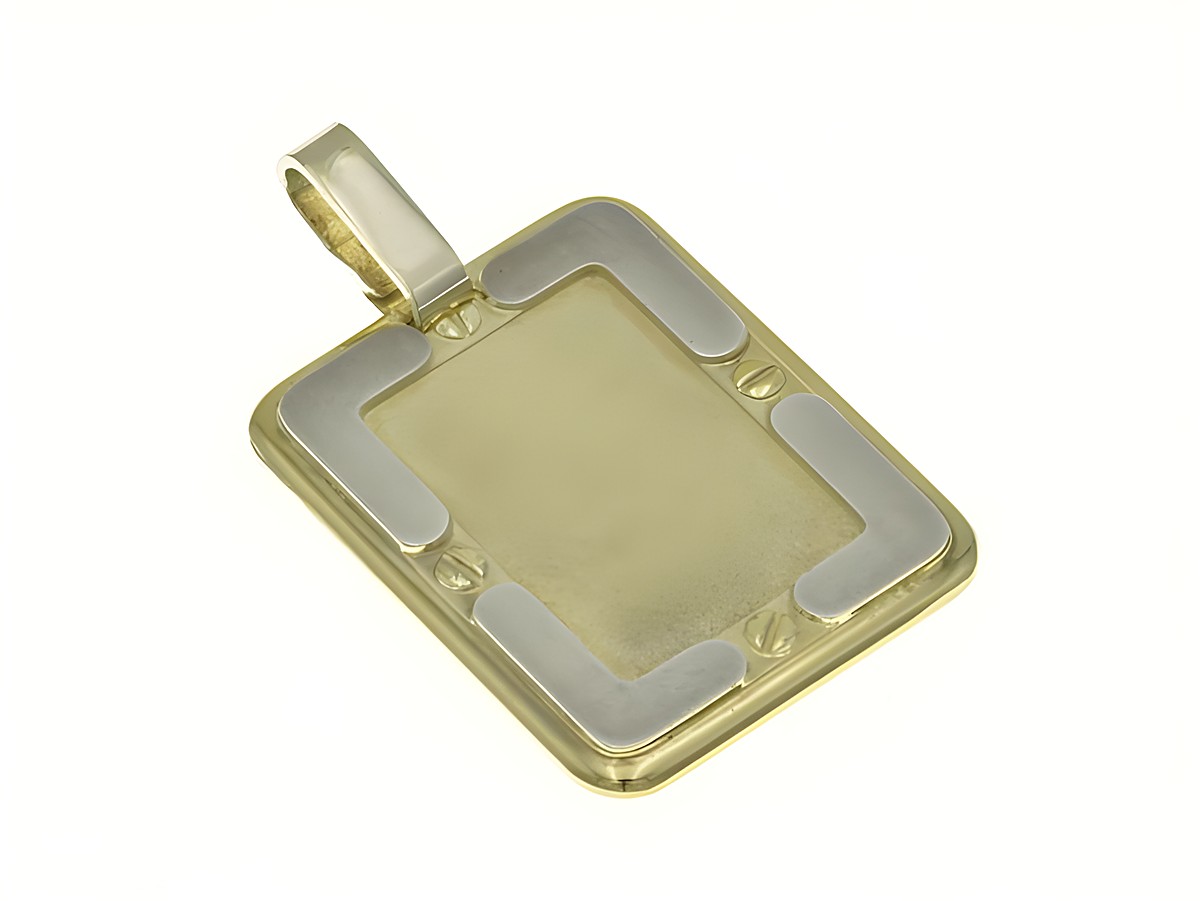 Anhänger aus teilmattiertem Sterling Silber, vergoldet in Gelbgold, mit schlichter, eindrucksvoller Gravuplatte, Hersteller Juwelier Harnisch.
