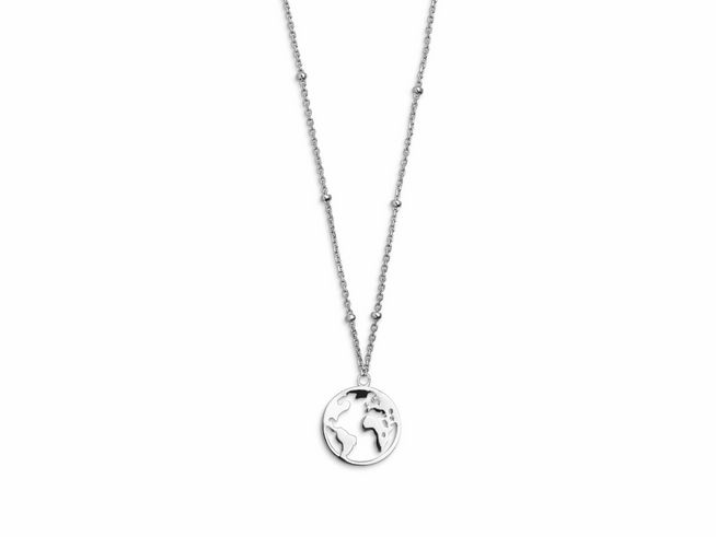 Xenox Sterling Silber Kette XS2984 mit Weltkugel-Anhänger, 40-45 cm lang, Ankerkette im Wanderlust-Design, elegant und stilvoll für Reisende und Entdecker.
