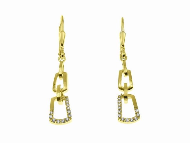 Ohrhänger funkelnde Glieder aus Sterling Silber mit Gelbgold Vergoldung, dekoriert mit strahlenden Steinen, hergestellt vom Juwelier Harnisch, elegant und stilvoll.