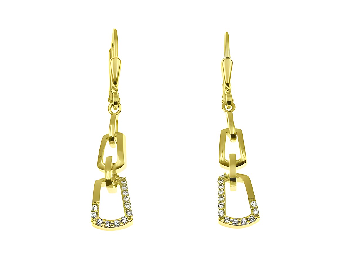 Ohrhänger funkelnde Glieder aus Sterling Silber mit Gelbgold Vergoldung, dekoriert mit strahlenden Steinen, hergestellt vom Juwelier Harnisch, elegant und stilvoll.