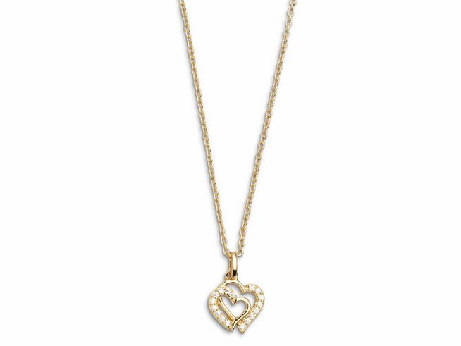 Xenox Sterling Silber Kette XS3418GK - 40-45 cm - LOVE STORY - Gelbgold verg. Ankerkette mit Herzanhänger, funkelnden Steinen und feinem, zartem Design, ideal für romantische Anlässe.