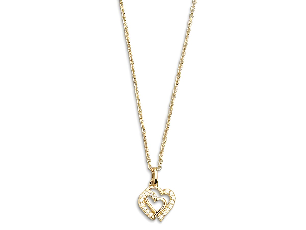 Xenox Sterling Silber Kette XS3418GK - 40-45 cm - LOVE STORY - Gelbgold verg. Ankerkette mit Herzanhänger, funkelnden Steinen und feinem, zartem Design, ideal für romantische Anlässe.