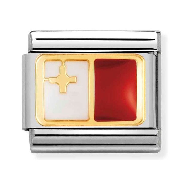 Nomination Composable Classic Charm Flagge Malta - Edelstahl, Gold 750 Gelbgold, Emaille