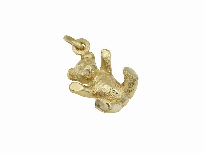 Teddybär Anhänger in 333 Gelbgold, teilmattiert, von Juwelier Harnisch. Knuffiges Design mit liebevollen Details, perfekt für Tierliebhaber und als charmantes Schmuckstück.