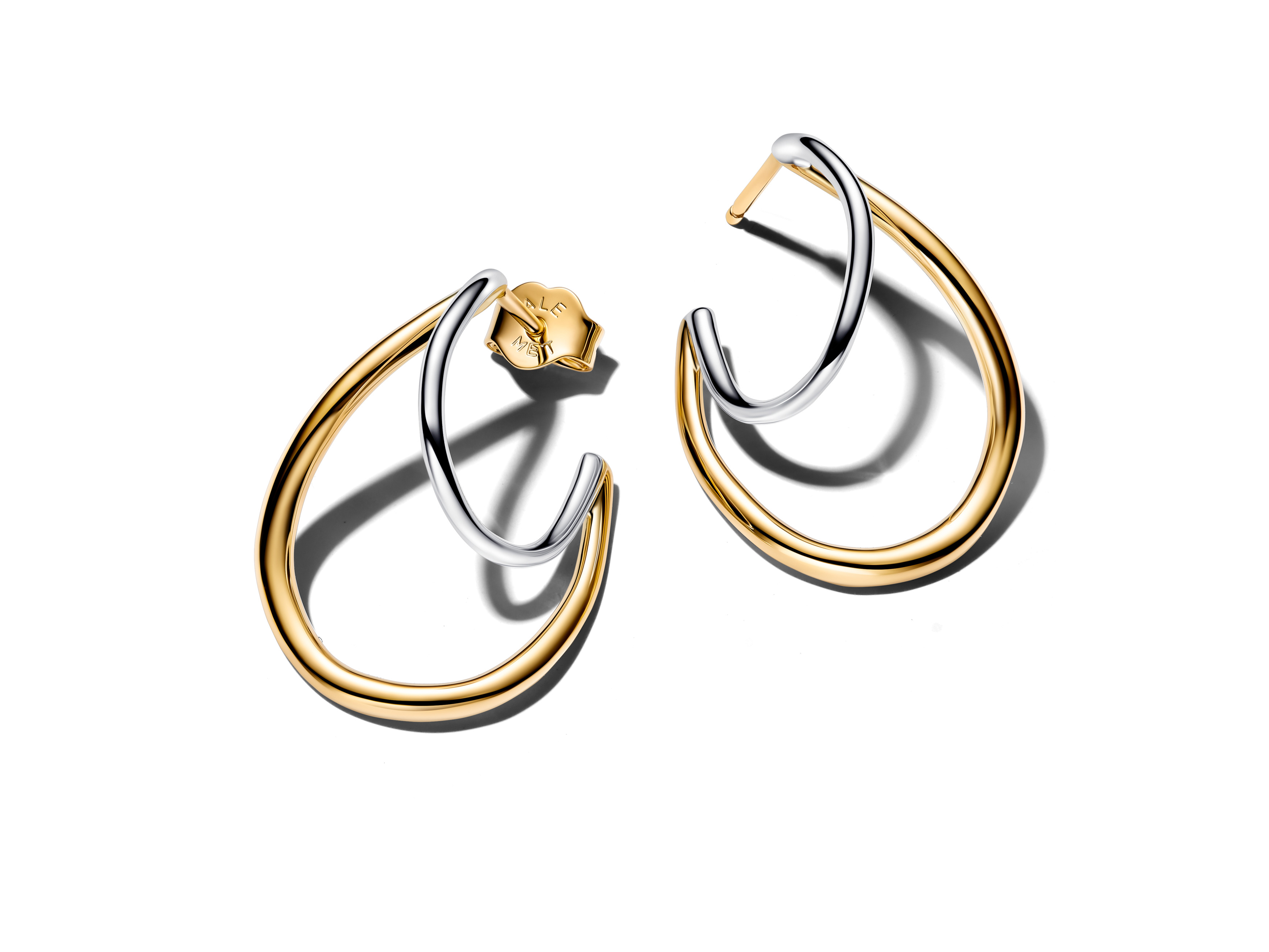 Pandora 264657C00 - Organisch geformte bicolor Doppel-Creolen - Gelbgold Vergoldung