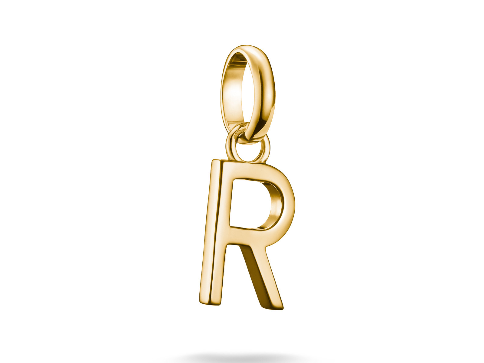 Buchstabe R Charm von Thomas Sabo aus Silber mit Gelbgold Vergoldung, Teil der Charm Club CONNECT Kollektion, elegant und modern gestaltet, perfekt zum Ergänzen von Schmuckstücken.