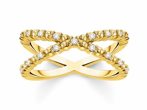 Thomas Sabo Ring TR2318-414-14-56 in Größe 56 aus Silber und Gelbgold mit klarem Zirkonia, elegant entworfene, geschlungene Form mit funkelnden Steinen.