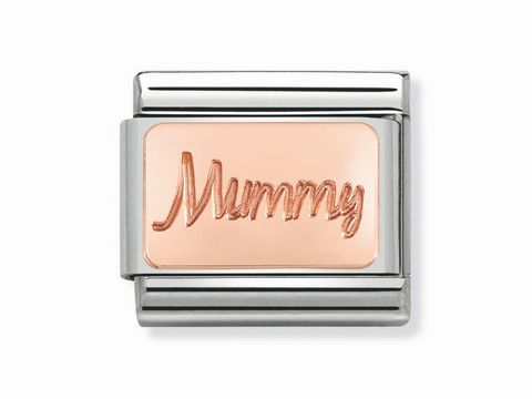 Schmuckelement von Nomination Classic 430101 42 Classic in Roségold mit dem Schriftzug Mummy, gefertigt aus hochwertigem Material und ideal für eine persönliche Note.