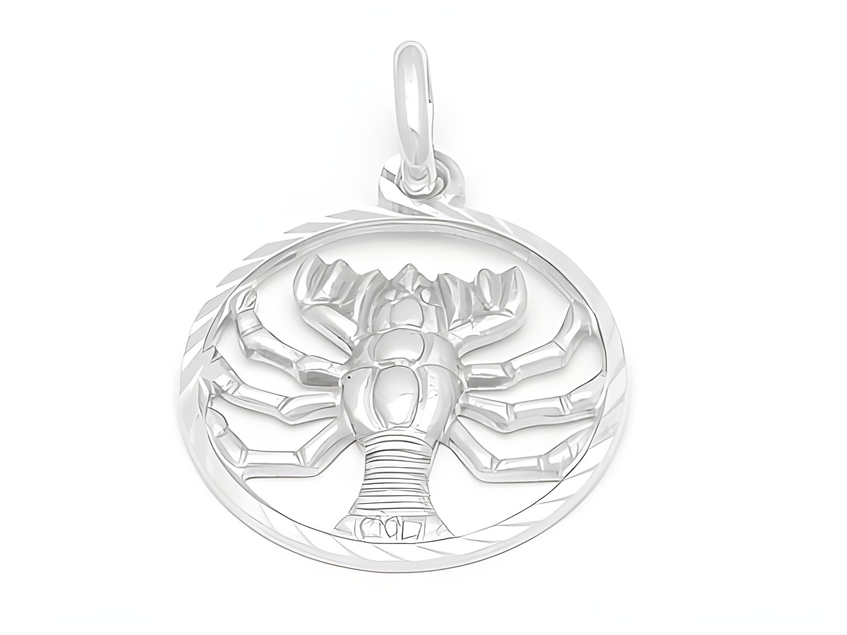 Krebs Sternzeichen Anhänger aus sterling Silber, diamantiert, von Juwelier Harnisch, mit detaillierter Krebsdarstellung in kreisförmigem Design. Ideal für Sternzeichen-Liebhaber.