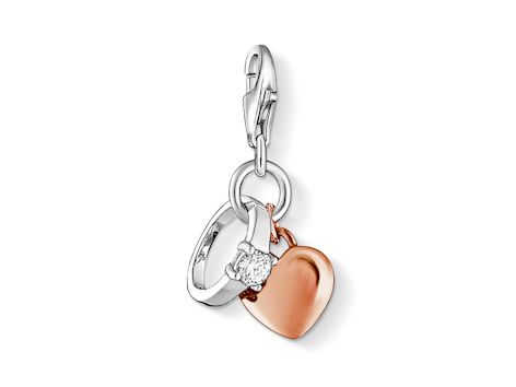 Charm von Thomas Sabo aus Sterling Silber vergoldet mit Roségold und Zirkonia, bicolor mit herzförmigem Anhänger und Ringdetails. Ideal für individuelle Schmuckgestaltungen.