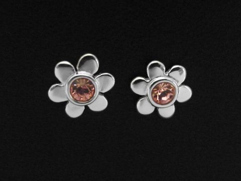 Blume Ohrstecker smart aus Sterling Silber mit rosa Kristallglas für Kinder, Hersteller Juwelier Harnisch, elegant und kindgerecht gestaltet.